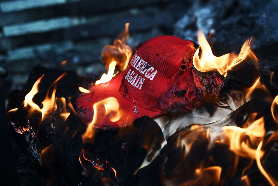 MAGA hat burn fire Blank Meme Template