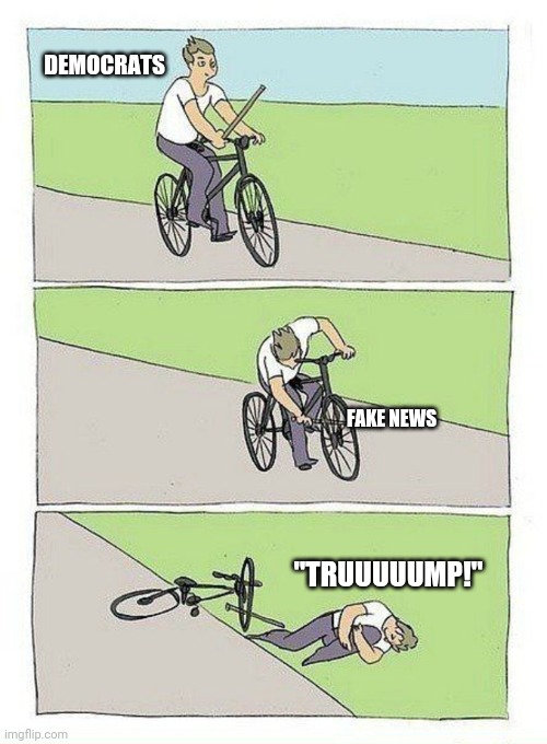 Bike Fall | DEMOCRATS; FAKE NEWS; "TRUUUUUMP!" | image tagged in bike fall,trump | made w/ Imgflip meme maker