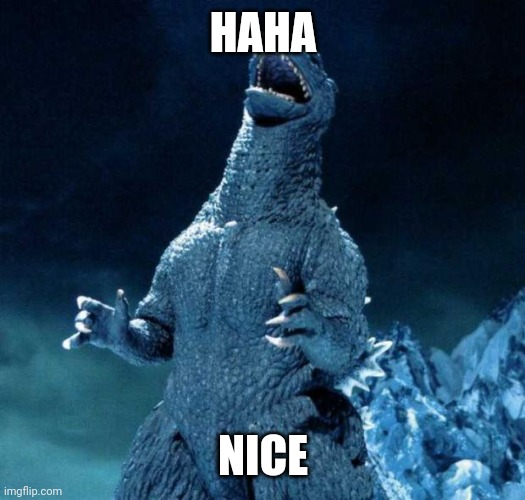 Laughing Godzilla | HAHA NICE | image tagged in laughing godzilla | made w/ Imgflip meme maker
