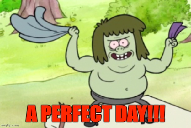 A PERFECT DAY!!! | image tagged in muscle man,a perfect day | made w/ Imgflip meme maker