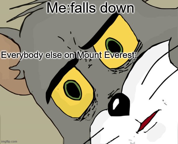 Oops i kinda just fell off mount everest | Me:falls down; Everybody else on Mount Everest: | image tagged in memes,unsettled tom | made w/ Imgflip meme maker