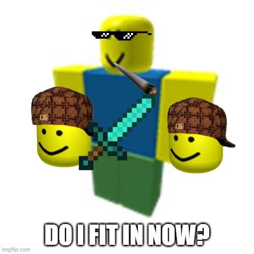 Roblox Noob | DO I FIT IN NOW? | image tagged in roblox noob | made w/ Imgflip meme maker
