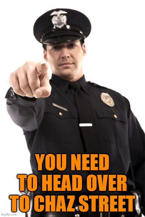 Police | YOU NEED TO HEAD OVER TO CHAZ STREET | image tagged in police | made w/ Imgflip meme maker