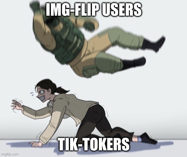 Guy falling on another person | IMG-FLIP USERS; TIK-TOKERS | image tagged in guy falling on another person | made w/ Imgflip meme maker