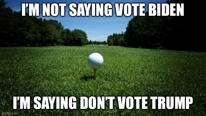 golf vaccine | I’M NOT SAYING VOTE BIDEN I’M SAYING DON’T VOTE TRUMP | image tagged in golf vaccine | made w/ Imgflip meme maker