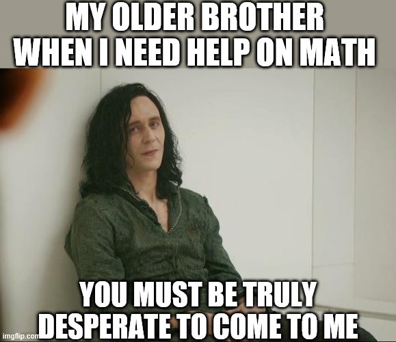 Loki | MY OLDER BROTHER WHEN I NEED HELP ON MATH; YOU MUST BE TRULY DESPERATE TO COME TO ME | image tagged in loki | made w/ Imgflip meme maker
