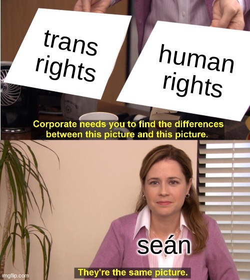 They're The Same Picture Meme | trans rights; human rights; seán | image tagged in memes,they're the same picture | made w/ Imgflip meme maker