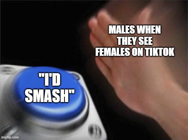 smash | MALES WHEN THEY SEE FEMALES ON TIKTOK; "I'D SMASH" | image tagged in memes,blank nut button | made w/ Imgflip meme maker