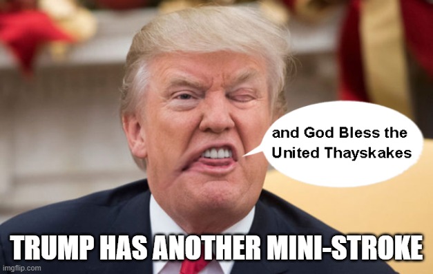 Trump is medically unfit | TRUMP HAS ANOTHER MINI-STROKE | image tagged in trump,stroke,slurred words,unfit,dementia | made w/ Imgflip meme maker