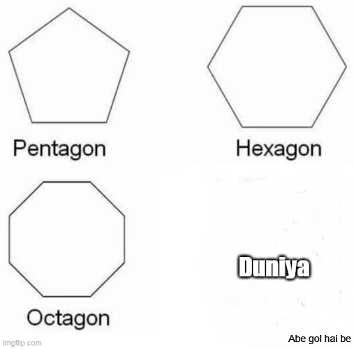 Meme | Duniya; Abe gol hai be | image tagged in memes,pentagon hexagon octagon | made w/ Imgflip meme maker