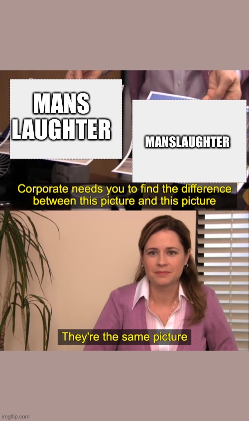 there the same picture | MANS LAUGHTER MANSLAUGHTER | image tagged in there the same picture | made w/ Imgflip meme maker