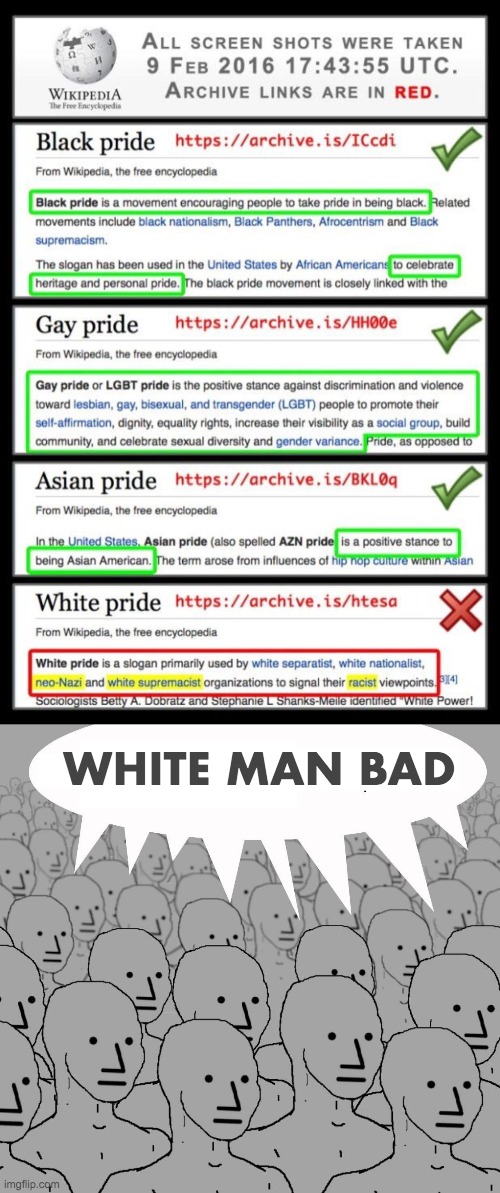 WHITE MAN BAD | image tagged in npc,white man bad | made w/ Imgflip meme maker