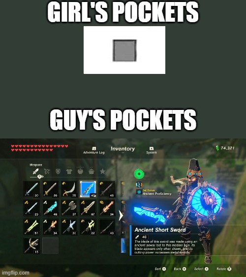 GIRL'S POCKETS; GUY'S POCKETS | image tagged in so true memes,memes | made w/ Imgflip meme maker