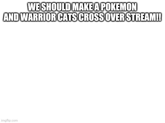 Blank White Template | WE SHOULD MAKE A POKEMON AND WARRIOR CATS CROSS OVER STREAM!! | image tagged in blank white template | made w/ Imgflip meme maker