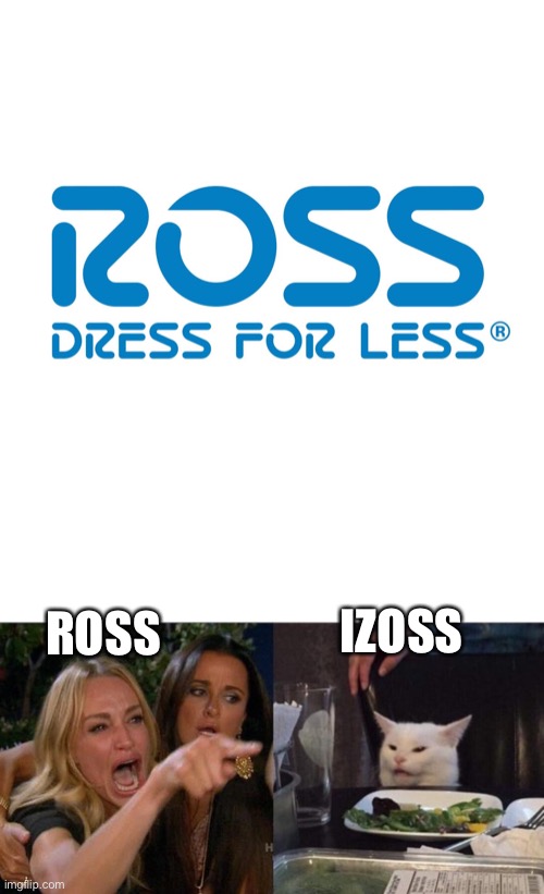 IZOSS; ROSS | image tagged in memes,woman yelling at cat | made w/ Imgflip meme maker
