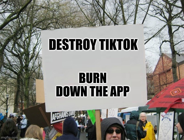 Destroy TikTok | DESTROY TIKTOK; BURN DOWN THE APP | image tagged in blank protest sign,tiktok,funny,memes,meme,tik tok | made w/ Imgflip meme maker