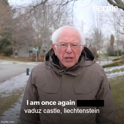 Bernie I Am Once Again Asking For Your Support Meme | ███████; vaduz castle, liechtenstein | image tagged in vaduz castle liechtenstein | made w/ Imgflip meme maker