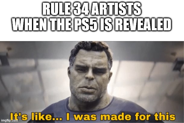 It's like I was made for this | RULE 34 ARTISTS WHEN THE PS5 IS REVEALED | image tagged in it's like i was made for this | made w/ Imgflip meme maker