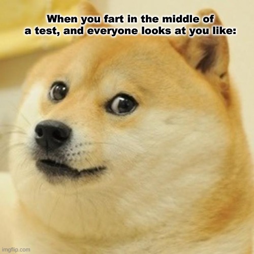 Doge Meme | When you fart in the middle of a test, and everyone looks at you like: | image tagged in memes,doge | made w/ Imgflip meme maker