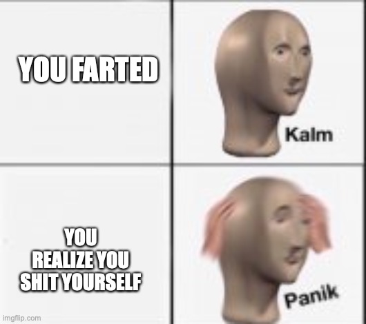 kalm panick | YOU FARTED; YOU REALIZE YOU SHIT YOURSELF | image tagged in kalm panick | made w/ Imgflip meme maker