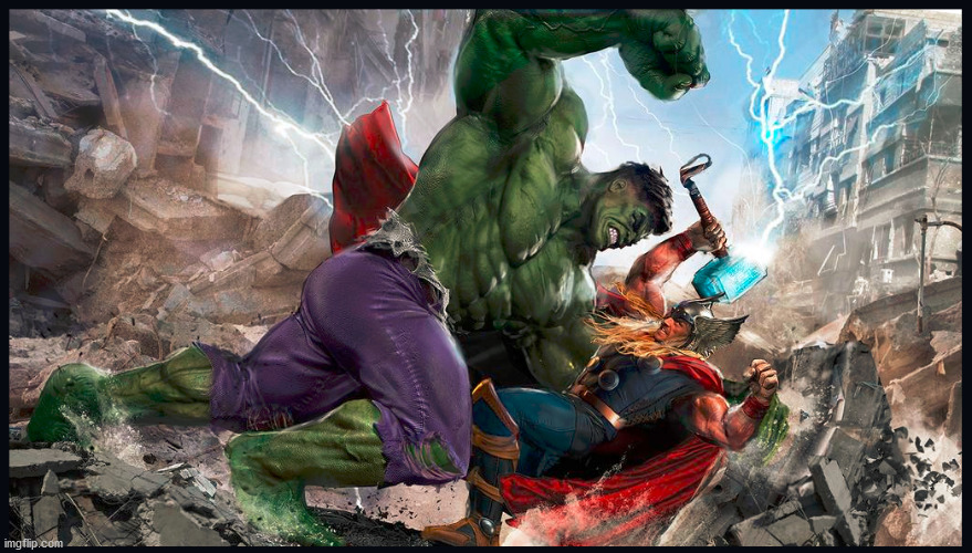 Cool picture of Hulk vs Thor | image tagged in superheroes | made w/ Imgflip meme maker