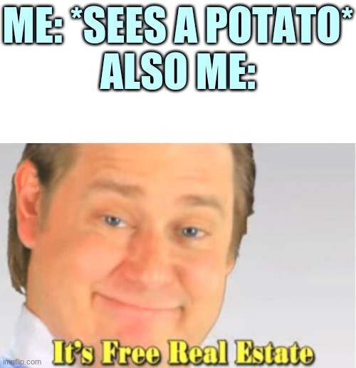 ...Hmm | ME: *SEES A POTATO*
ALSO ME: | image tagged in it's free real estate | made w/ Imgflip meme maker