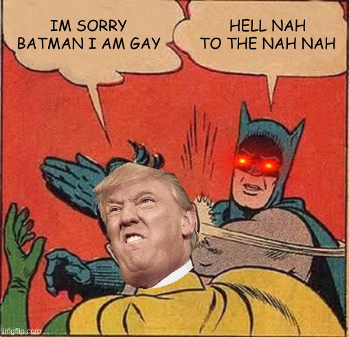 Batman Slapping Robin | IM SORRY BATMAN I AM GAY; HELL NAH TO THE NAH NAH | image tagged in memes,batman slapping robin | made w/ Imgflip meme maker