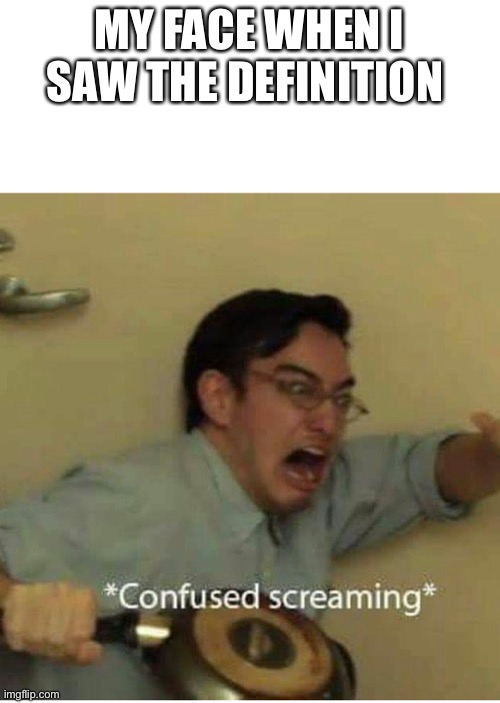 confused screaming | MY FACE WHEN I SAW THE DEFINITION | image tagged in confused screaming | made w/ Imgflip meme maker