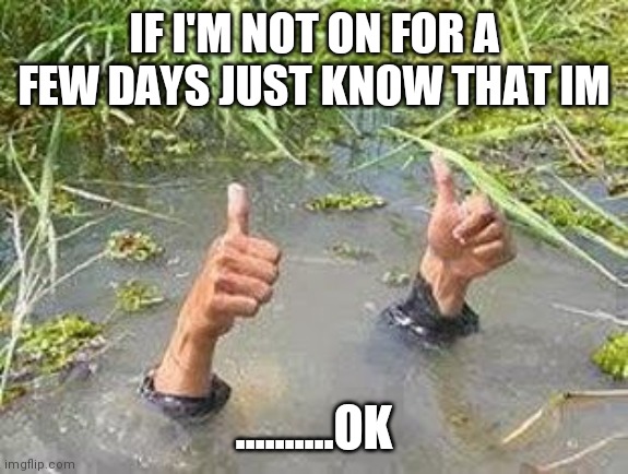I know you don't care | IF I'M NOT ON FOR A FEW DAYS JUST KNOW THAT IM; ..........OK | image tagged in flooding thumbs up | made w/ Imgflip meme maker