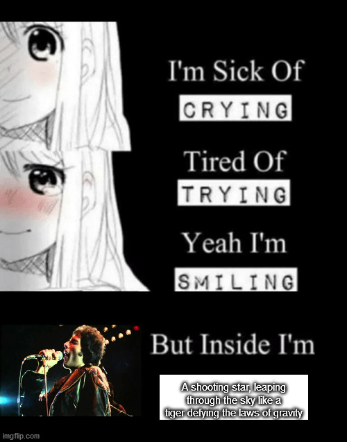 I'm Sick Of Crying | A shooting star, leaping through the sky like a tiger defying the laws of gravity | image tagged in i'm sick of crying,queen,freddie mercury,don't stop me now,jazz | made w/ Imgflip meme maker
