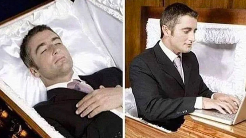 High Quality Deceased man in Coffin Typing Blank Meme Template