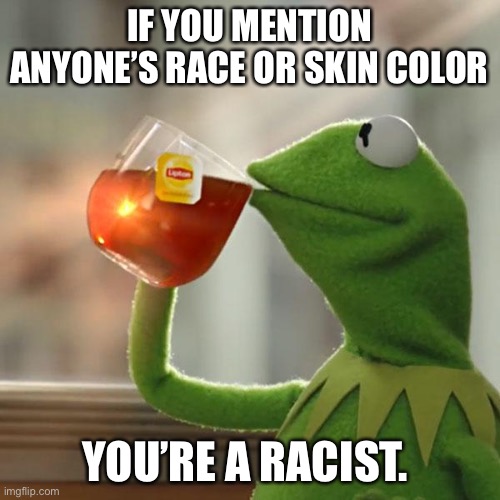 But That's None Of My Business Meme | IF YOU MENTION ANYONE’S RACE OR SKIN COLOR; YOU’RE A RACIST. | image tagged in memes,but that's none of my business,kermit the frog | made w/ Imgflip meme maker