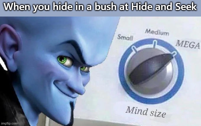 Mega Mind Size | When you hide in a bush at Hide and Seek | image tagged in mega mind size | made w/ Imgflip meme maker