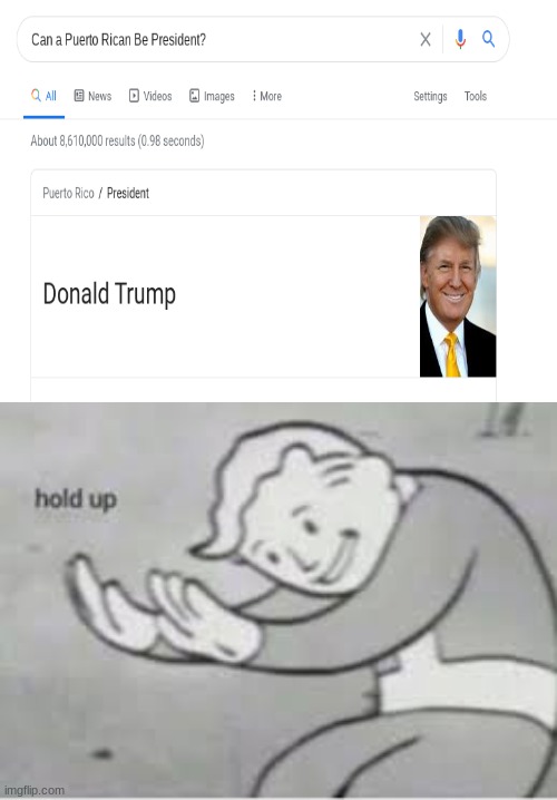 This aint that political but google says that trump is a puerto rican, its wrong obviously | image tagged in hol up | made w/ Imgflip meme maker