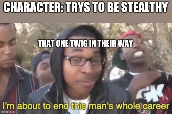 I’m about to end this man’s whole career | CHARACTER: TRYS TO BE STEALTHY; THAT ONE TWIG IN THEIR WAY | image tagged in im about to end this mans whole career | made w/ Imgflip meme maker