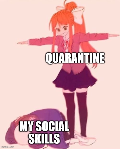 anime t pose | QUARANTINE; MY SOCIAL SKILLS | image tagged in anime t pose | made w/ Imgflip meme maker