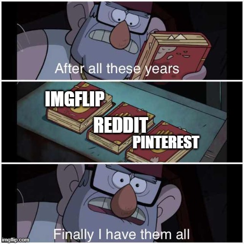 Meme websites | IMGFLIP; REDDIT; PINTEREST | image tagged in after all these years,funny memes,memes | made w/ Imgflip meme maker