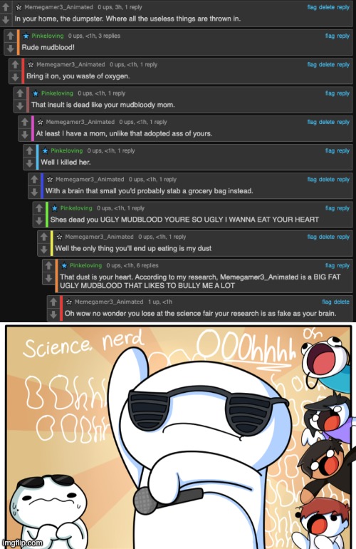 Pinkloving really likes the word "Mudblood" doesn't she? | image tagged in theodd1sout get rekt harder | made w/ Imgflip meme maker