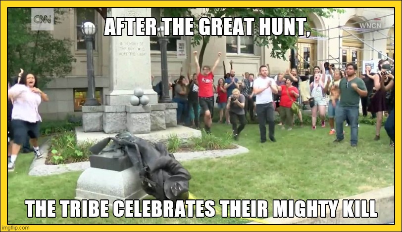 The Great Hunt | image tagged in statues,vandalizing | made w/ Imgflip meme maker