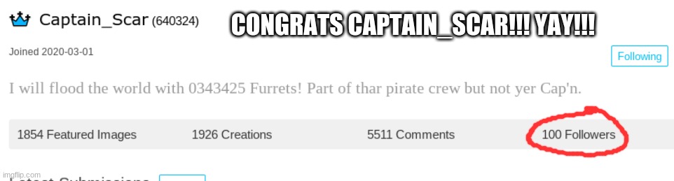 :D | CONGRATS CAPTAIN_SCAR!!! YAY!!! | made w/ Imgflip meme maker