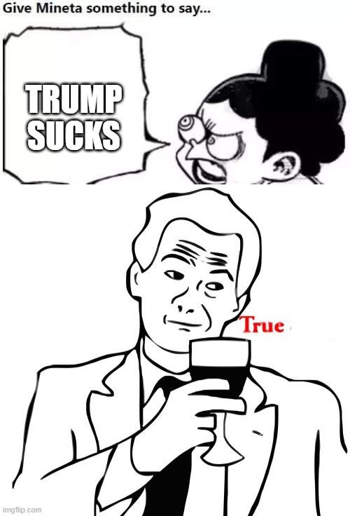 it's true | TRUMP SUCKS | image tagged in memes,true story,minoru mineta,politics,trump,donald trump | made w/ Imgflip meme maker