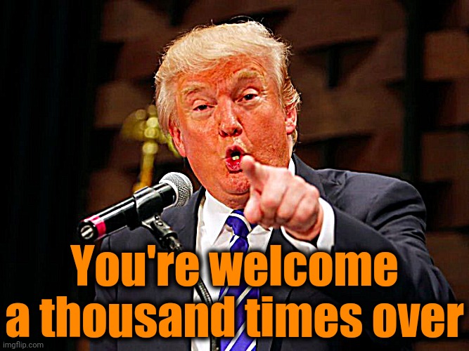 trump point | You're welcome a thousand times over | image tagged in trump point | made w/ Imgflip meme maker