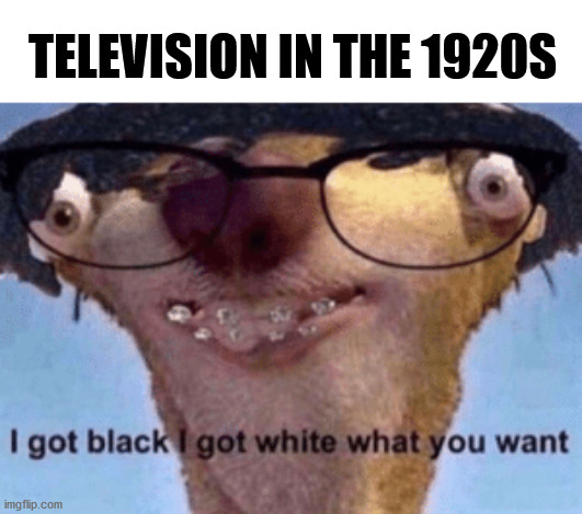 Back at it again with this disease of a template | TELEVISION IN THE 1920S | image tagged in i got black i got white what ya want,memes | made w/ Imgflip meme maker