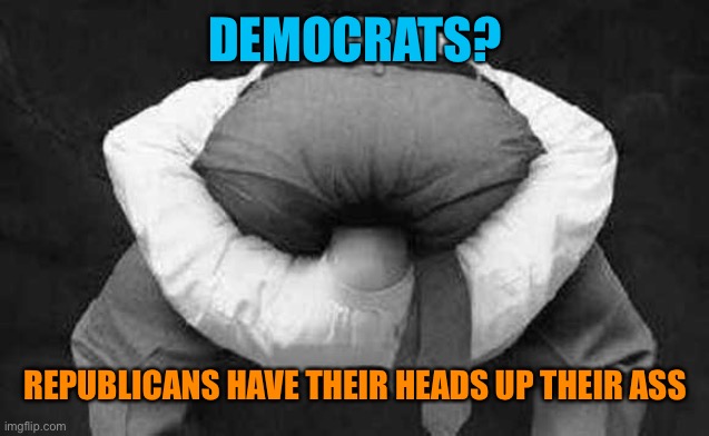 Head up ass  | DEMOCRATS? REPUBLICANS HAVE THEIR HEADS UP THEIR ASS | image tagged in head up ass | made w/ Imgflip meme maker