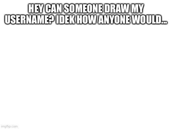 Blank White Template | HEY CAN SOMEONE DRAW MY USERNAME? IDEK HOW ANYONE WOULD... | image tagged in blank white template | made w/ Imgflip meme maker