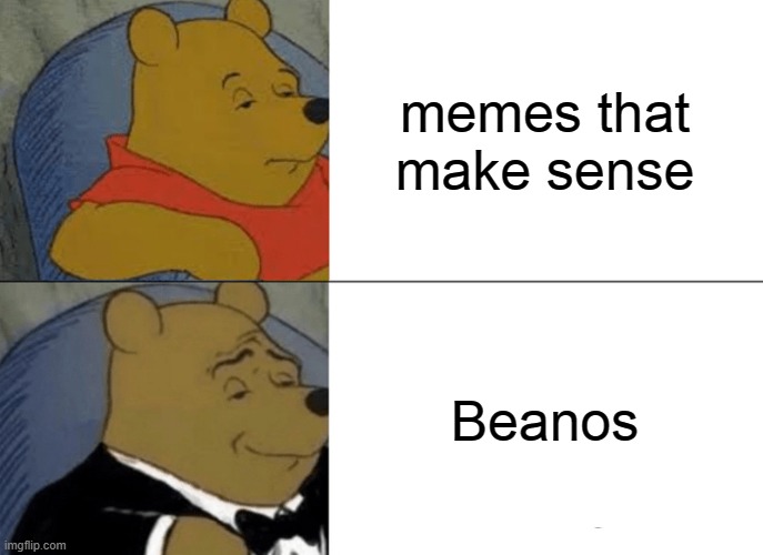 Tuxedo Winnie The Pooh Meme | memes that make sense; Beanos | image tagged in memes,tuxedo winnie the pooh | made w/ Imgflip meme maker