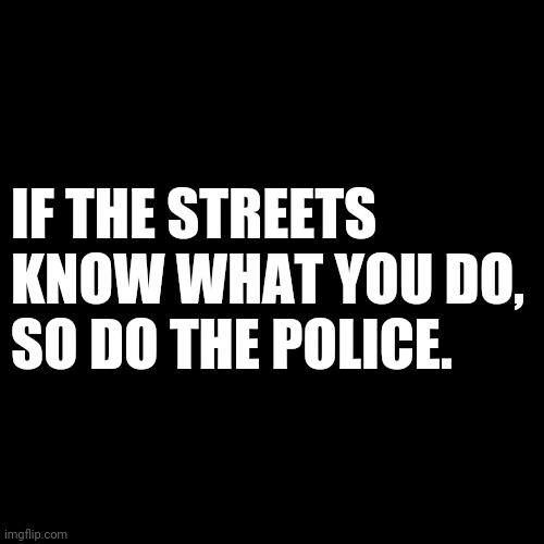 The Police Have All Your Info | IF THE STREETS KNOW WHAT YOU DO,
SO DO THE POLICE. | image tagged in black blank,police,surveillance | made w/ Imgflip meme maker