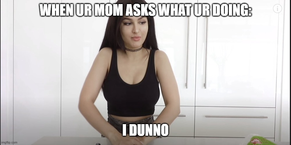 sssniperwolf memee | WHEN UR MOM ASKS WHAT UR DOING:; I DUNNO | image tagged in sssniperwolf meme | made w/ Imgflip meme maker