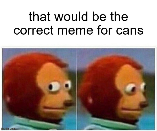 Monkey Puppet Meme | that would be the correct meme for cans | image tagged in memes,monkey puppet | made w/ Imgflip meme maker