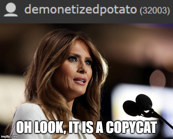 please take him off | OH LOOK, IT IS A COPYCAT | image tagged in melania copycat | made w/ Imgflip meme maker